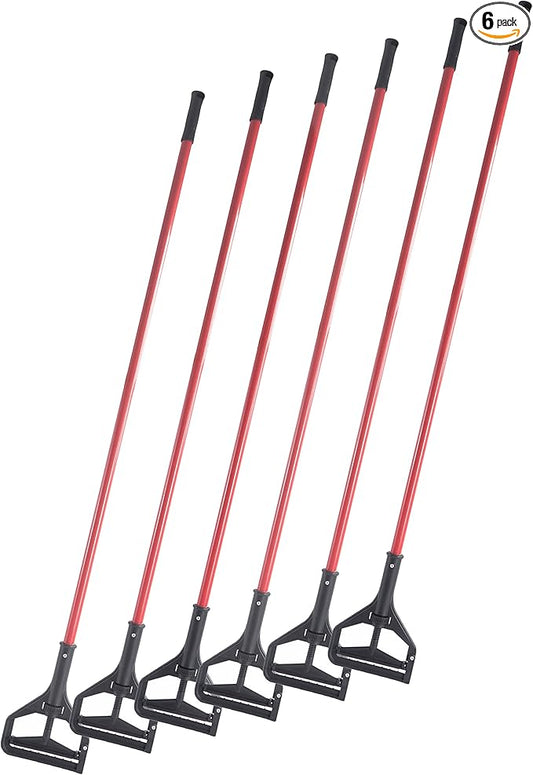 Matthew Cleaning Commercial Quick-Change Iron Mop Handle for Floor Cleaning Heavy Duty Mop Head Replacement Holder 60inch w/Plastic Gripper for Rags Side Gate Wet Mop Handles 6 Packs