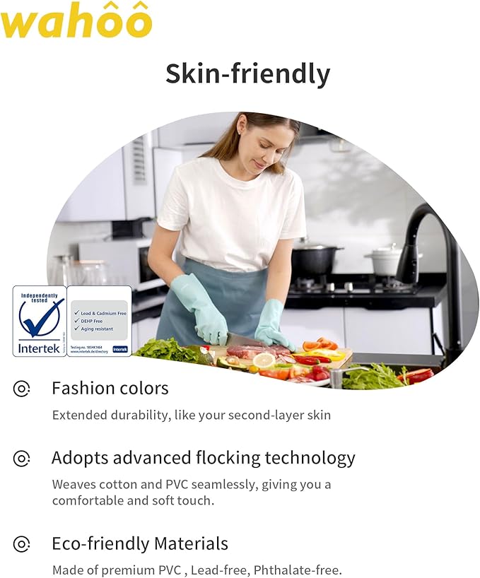 LANON Protection wahoo Skin-Friendly Dishwashing Cleaning Gloves, Dishwashing Kitchen Gloves with Cotton Flocked Liner, Non-Slip, Surf Spray, Large