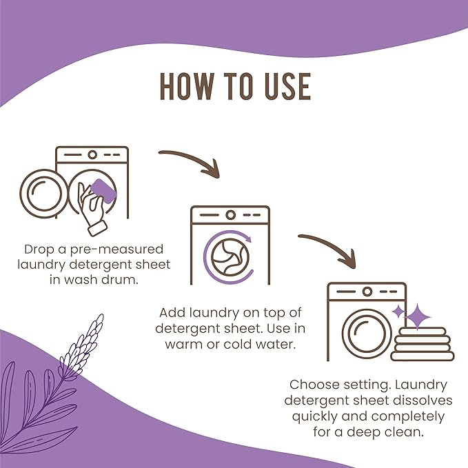 COCO+ Laundry Detergent Sheets - Nano-Concentrated with Enzymes, Hypoallergenic & Plant-Based - Deep Clean, Safe for Sensitive Skin - (120 Loads 60 Sheets) - Calming Lavender