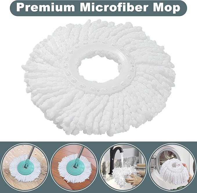 Spin Mop and Bucket System, Mop and Bucket with Wringer Set,Mops for Floor Cleaning,Household Supplies Tools with 3 Replacement Refills,61" Extended Handle for Household Hardwood Floor - Green