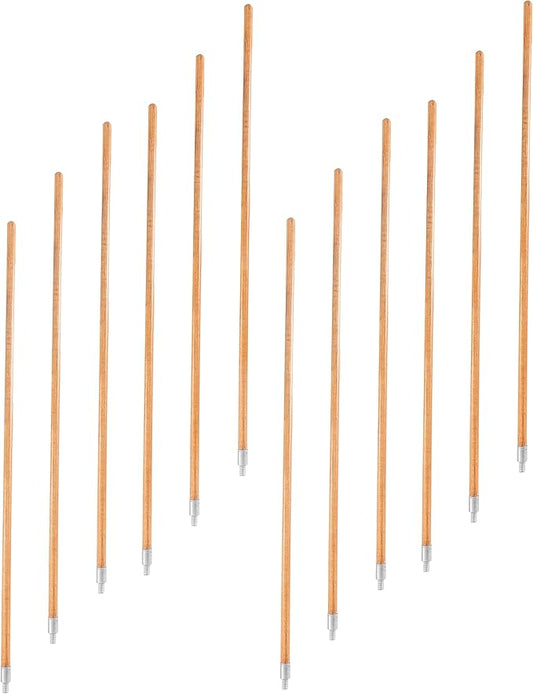 Matthew Cleaning Commercial 60inch Screw On Mop Handle for Floor Cleaning Heavy Duty Mop Head Replacement Holder Industrial Grade Lacquered-Wood Handle with Threaded Metal Tip - 12 Pack