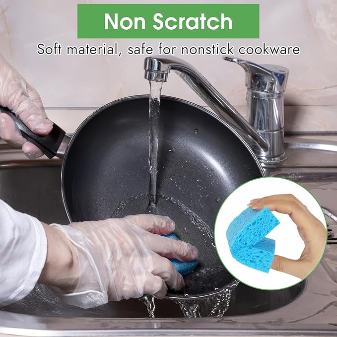 12 PCS Dish Sponges Kitchen, Non Scratch Cleaning Sponge for Non Stick Cookware, Natural Compressed Cellulose Wash Scrub for Household Bathroom, Soft Washing Scrubbers (Blue)