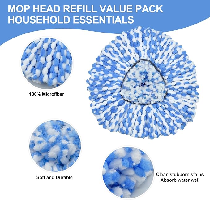 Mop Replace Head, 6 Pack Mop Heads Replacements for Oceda RinseClean 2-Tank System, Spin Mop Replacement Head, Microfiber Mop Refills, Machine Washable and Deep Cleaning (NOT for 1-Tank System)