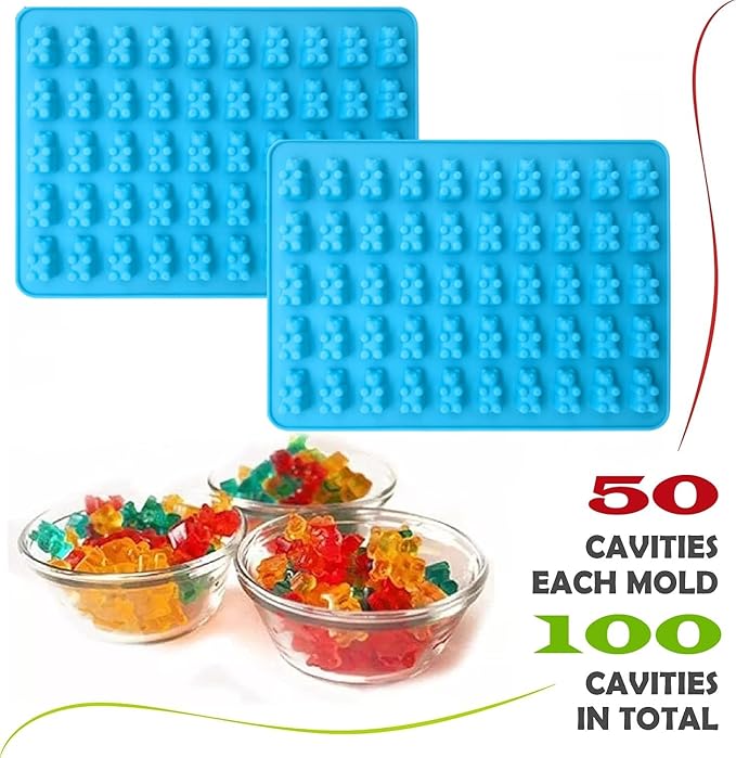 2 Piece Gummy Bear Silicone Molds, Non-Stick Chocolate Candy Mold with 2 Droppers Food Grade (Blue)