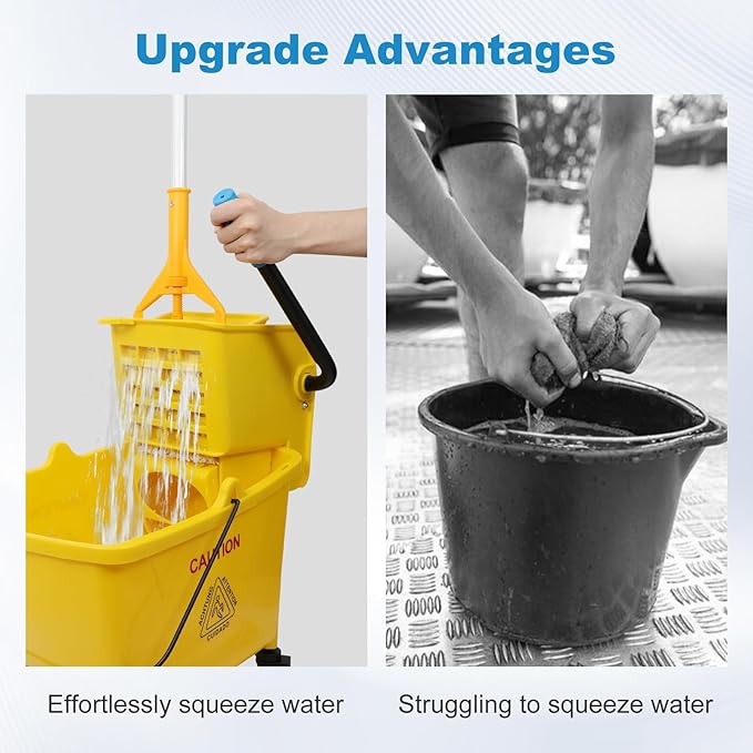 35 Qt Commercial Mop Bucket with Side Press Wringer on Wheels,Mop and Bucket Set, Add One Industrial Mop and One Mop Head Replacement