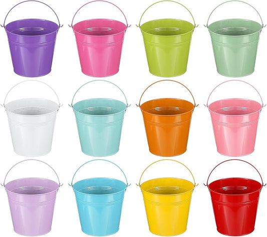 PATIKIL 6"x5" Small Metal Buckets with Handle, 12 Pcs Mini Bucket Easter Buckets, Red/Yellow/Blue/Light Purple/Pink/Light Green/Orange/Light Blue/White/Green/Rose Red/Dark Purple