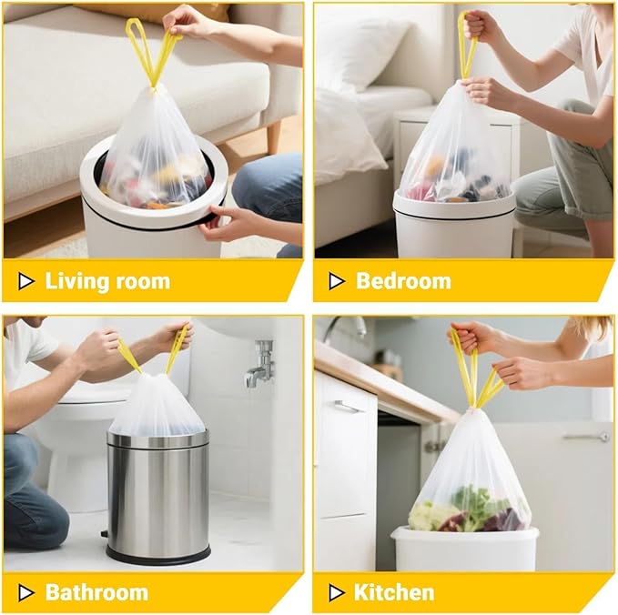 4 Gallon White Bathroom Trash Bags – Heavy Duty Small Drawstring Garbage Bags for Bathroom & Kitchen, Tear-Resistant, Leakproof, Easy Tear-Off, White Bathroom Trash Liners, 32 Count