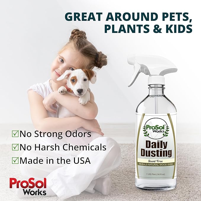 Daily Dusting Spray Surface Cleaner 16 oz - Wood Cleaner Cleaning Spray for Tables, Banisters, Old Wooden Cabinet, Doors, Decors & Antique Restorer Revealing Natural Shine