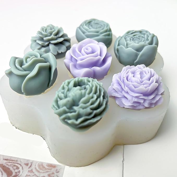 7 Cavities Flower Mold - Multiple Style - Soap & Candle Mold - Silicone 3D Molds for Candy & Home Decor - Resin Casting & Making Molds