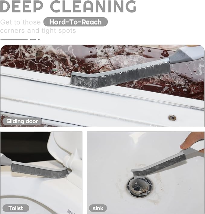 Crevice Cleaning Brush Bathroom Tile Groove Gap Cleaning Brush Premium Crevice Cleaning Tool Aluminum Support with 15° Angled Head-Grout Thin Brush,Kitchen & Bathroom Tool (3PCS)