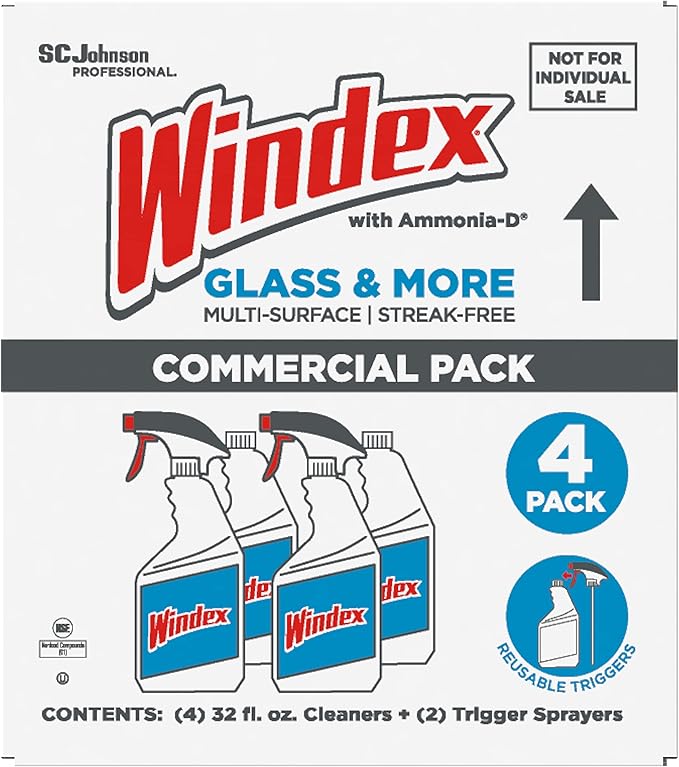 SC Johnson Windex Original Glass Cleaner, Fresh Scent, 32 oz Spray Bottle, 4/Carton (327171)