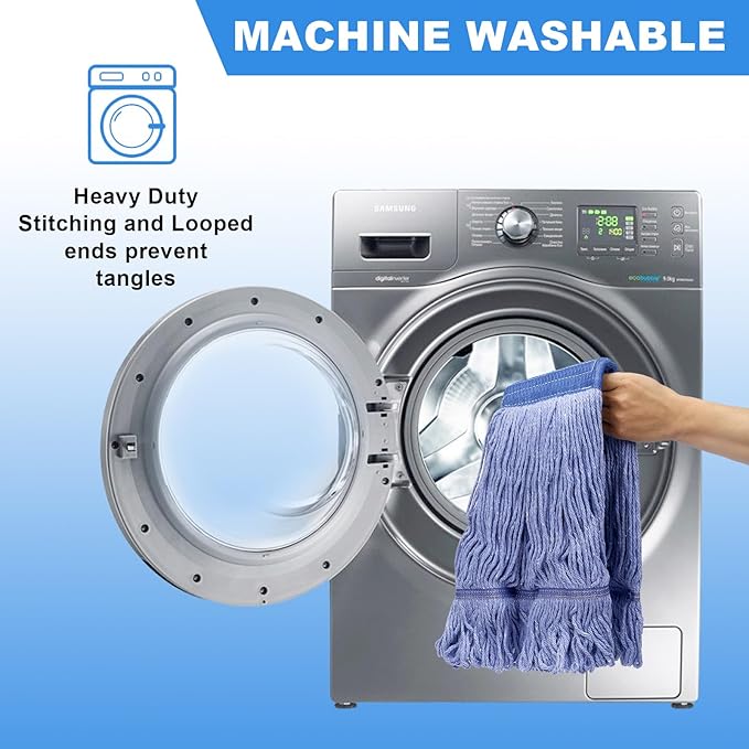 2 Pack Mop Head Replacement, Cleaning Heavy Duty Mop Head Commercial Replacement, Wet Industrial Blue Cotton Looped End String Head Refills, Wet Refills Head Optimal Absorption and Durability (Blue)