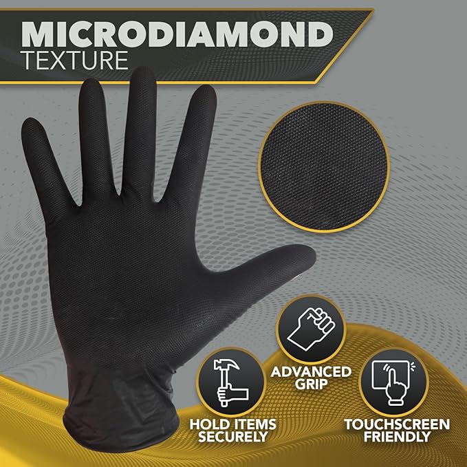 DAWG Black Nitrile Gloves, Disposable, Latex Free, Diamond Grip, Powder Free, Professional Grade