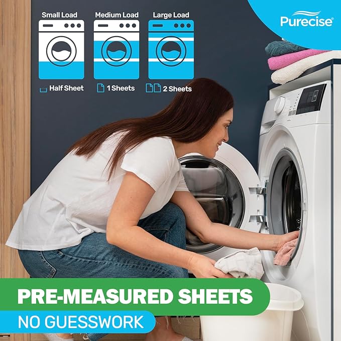 Purecise - Toss & Go - Unscented Laundry Detergent Sheets - No Mess, Skin-Friendly, Fast-Dissolving, Scent Free - 240 Loads - 30ct Pack of 4
