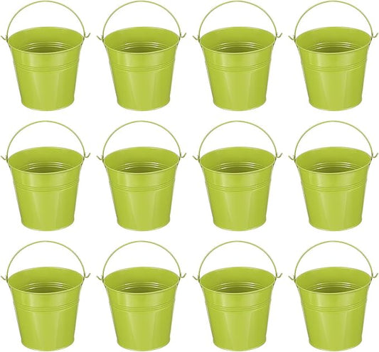 PATIKIL 5"x4.7" Small Metal Buckets with Handle, 12 Pcs Mini Bucket Easter Buckets, Green