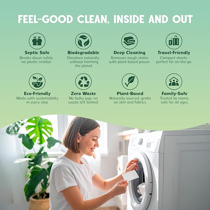 QLEAN Laundry Detergent Sheets – Travel-Friendly, HE & Standard Washer Safe, Liquidless Laundry Soaps, Quick-Dissolving Formula, Skin-Friendly (120 Loads, Ruby Sunset Bliss)