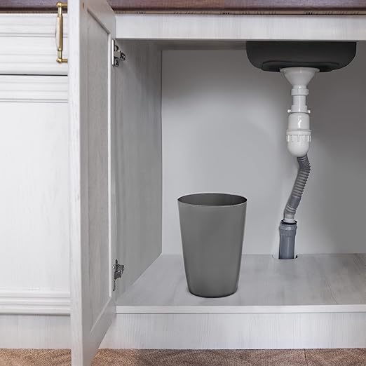 Mini Waste Basket - Durable Small Plastic Garbage Trash Can Bin - Lidless Open-Top Rectangular Slim Profile for Compact Spaces - Suitable for Home, Bathroom, Office, Bedroom, Kitchen and More, Grey