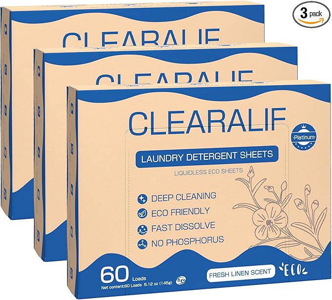 CROS 180 Loads Laundry Detergent Sheets Linen Scent, for Travel, Home, Apartment, Dorm, Laundry Detergent Strips Eco Friendly, Hypoallergenic, Liquidless Washing Supplies