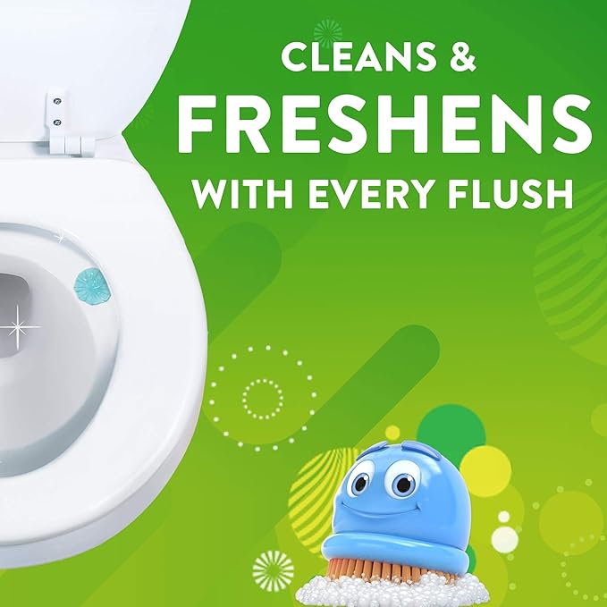 Scrubbing Bubbles Fresh Gel Toilet Bowl Cleaning Stamps, Helps Keep Toilet Clean and Helps Prevent Limescale & Rings, Rainshower Scent, 1 Dispenser with 24 Fresh Gel Stamps
