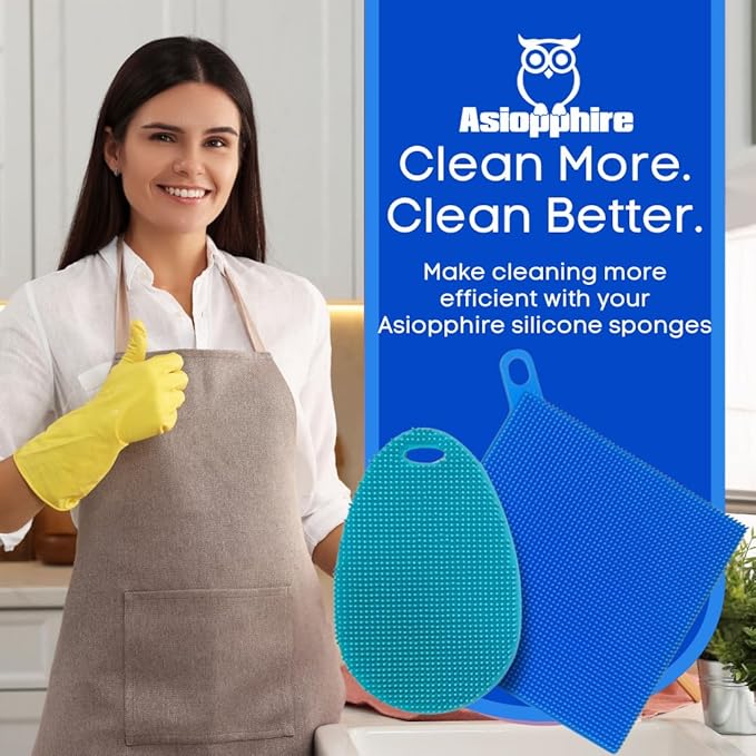 Silicone Dish Sponge Dish Scrubber (Oval and Square) - Dual-Sided, Food Grade Silicone Sponges for Dishes and Housecleaning 2-Pack