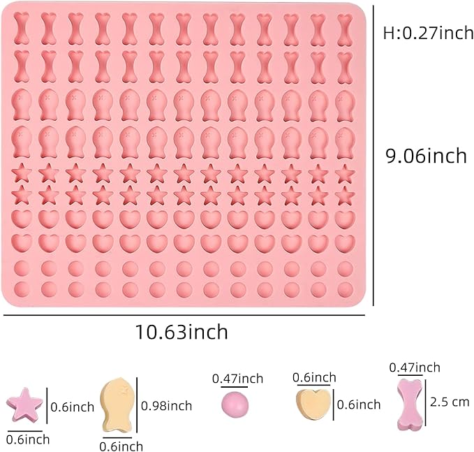 Dog Treat Molds 130 Cavity Mini Silicone Molds Star Heart Bone Fish Roud Shape for Baking Biscuits, Cookie, Candy, Chocolate, Gummy, Cookie