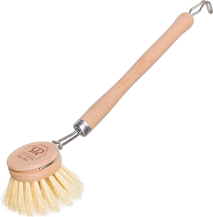 REDECKER Tampico Fiber Bristle 1-1/2-Inch All-Purpose Kitchen Dish Scrub Brush with Beechwood Handle, Bamboo Dish Brush - Wooden Dish Brush with Handle for Pots, Pans, and Kitchen Utensils