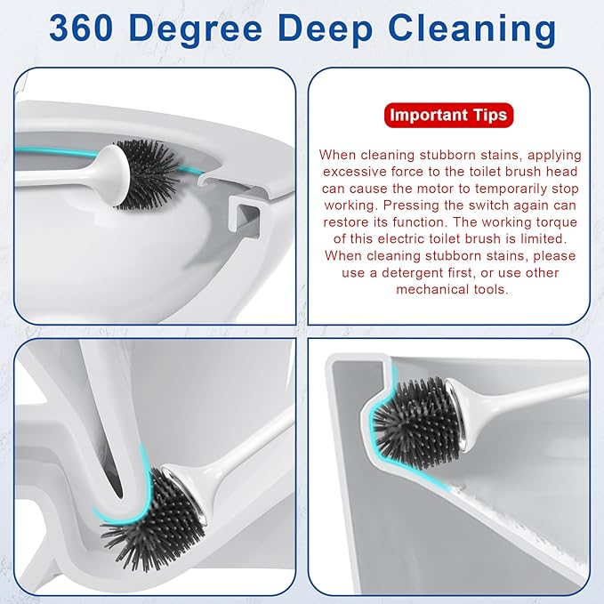 Electric Toilet Brush,Silicone Toilet Brush,Toilet Bowl Brush and Holder Set with Ventilated Holder,Toilet Brush, Floor Standing, Wall Mounted Without Drilling，Rechargeable