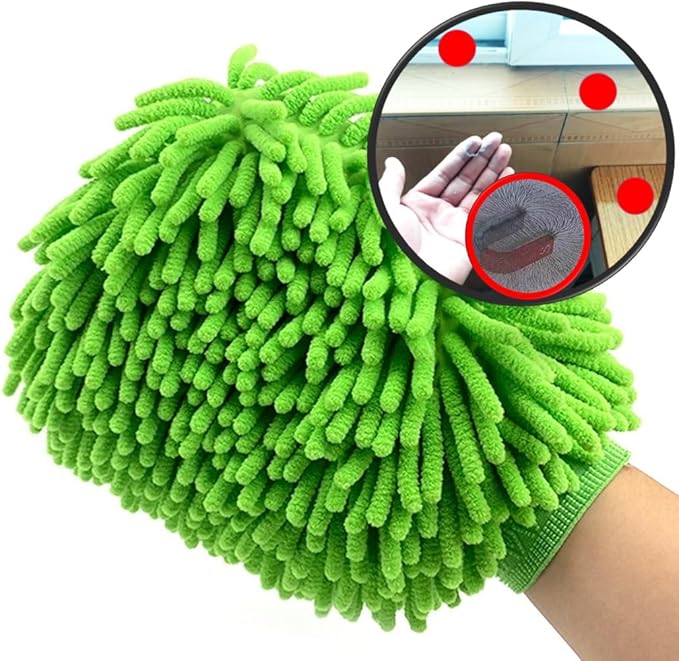Green Chenille Microfiber Dusting Mitt, 10.5x8 Inch, Electrostatic, Reusable, Scratch-Free, No-Dust Fly Duster for Sensitive Surfaces