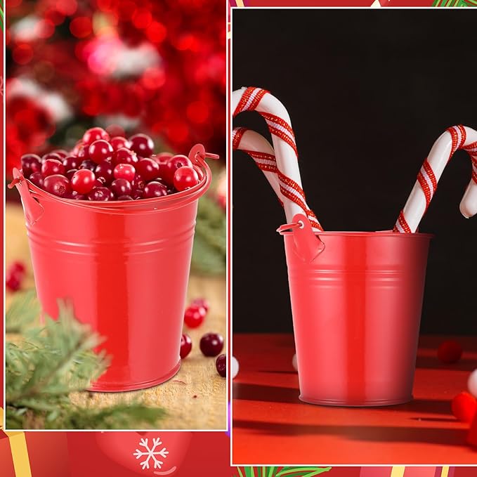 Mini Metal Buckets with Handles Galvanized Buckets 3.15 Inch Mini Container Pails for Metal Tin Plant Holder Pail for Wedding Decoration Party Favor(Red,28 Pcs)