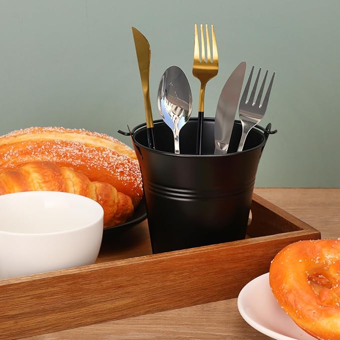 22 Pack 4 Inch Black Mini Metal Bucket, Elegant Galvanized Buckets with Handles, Tin Buckets, Small Iron Bucket, Mini Metal Pail for Party Favors, Crafts, Garden & Beach