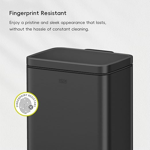 EKO Madison Matte Black 12L / 3.2 Gal Bathroom Trash Can with Lid and Removable Inner Basket, Rectangular Small Step Trash Can