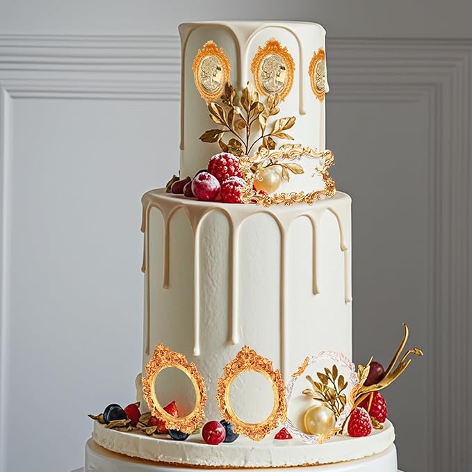 Picture Frame Fondant Molds, 4 Packs Vintage Baroque Mirror Silicone Molds for Chocolate Resin Clay Cake Decorating