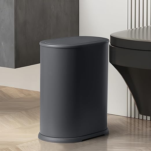 Anzoymx Stainless Steel Bathroom Trash Cans with Lids 1.8 Gallons Small Garbage Can with Pop up Lid Dog Proof Narrow Wastebasket Slim Bins Set for Bedroom, Living Room, Toilet, Office, Rv (Grey)