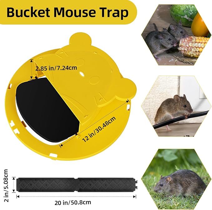 Mouse Trap Bucket - Mouse Traps Indoor for Home - Multi-Catch, Auto-Reset, Humane or Lethal Rat Trap - ABS Material - 5 Gallon Bucket Compatible-4pc