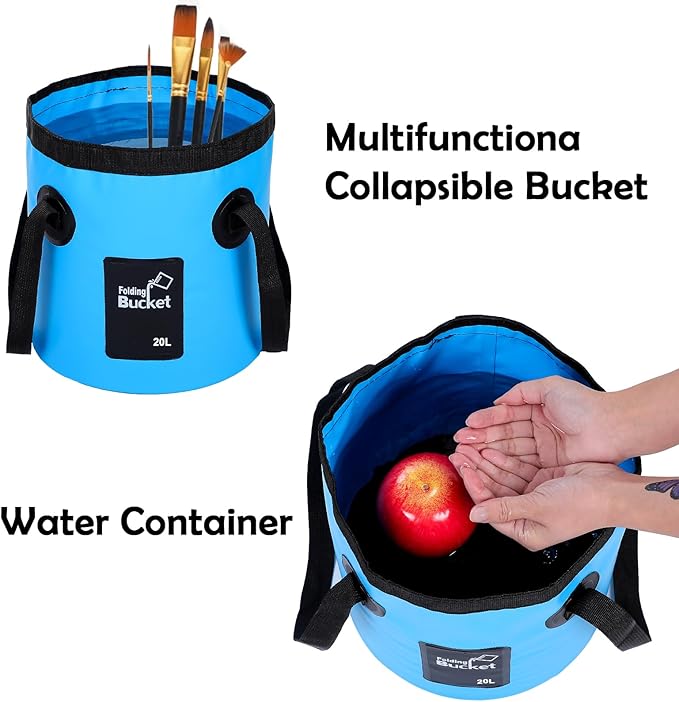 3 Pcs 20L (5-Gallon) Collapsible Bucket Set – Portable Foldable Water Container with Handle for Camping, Hiking, Fishing, Car Washing (Black, Orange, Blue)