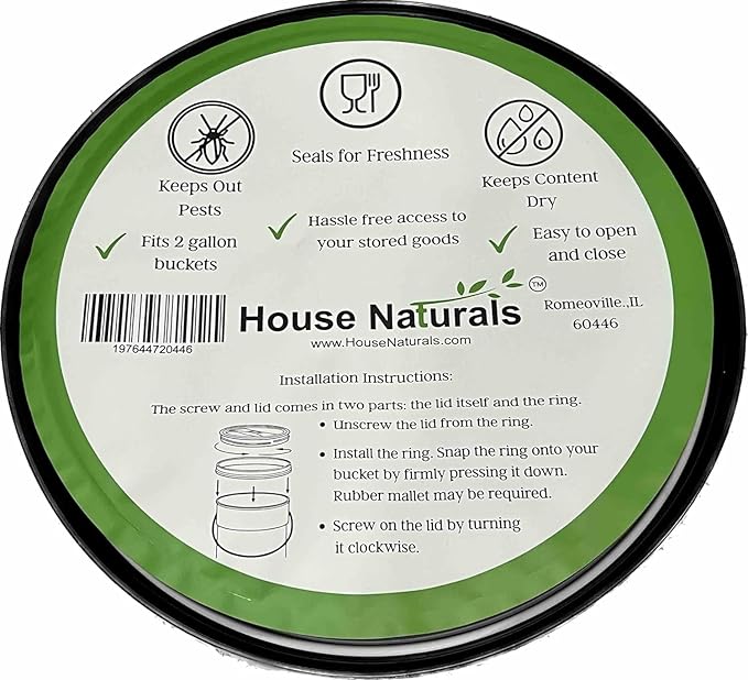 House Naturals Plastic Bucket with Screw on Lid - Food Grade 2 Gallon Container - Made in USA (Pack of 5)