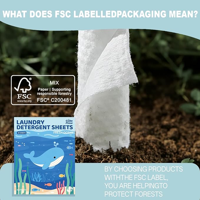 Laundry Detergent Sheets, Fresh Ocean Scent - 40 Loads | Plastic-Free, Eco Friendly Sheets | Pre-Measured, Liquidless for Deep Clean | Hypoallergenic, Travel Laundry Soap Strips