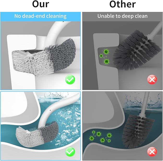 Marbarsse Bathroom Toilet Bowl Brush and Holder, Curved Design Dismount Toilet Brush for Deep Cleaning Under Rim, Best Toilet Brush Set, CompactToilet BowlCleaner Brush for Bathroom, 1 Pack