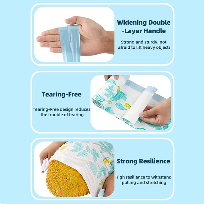 13 Gallon Trash Bags Drawstring, 50 Count Tall Kitchen Trash Bags, Sturdy Large Trash Bags, Lemon & Mint Printed Garbage Bags 13 Gallon Tall Kitchen, Tear Resistant Kitchen Garbage Bags for Kitchen