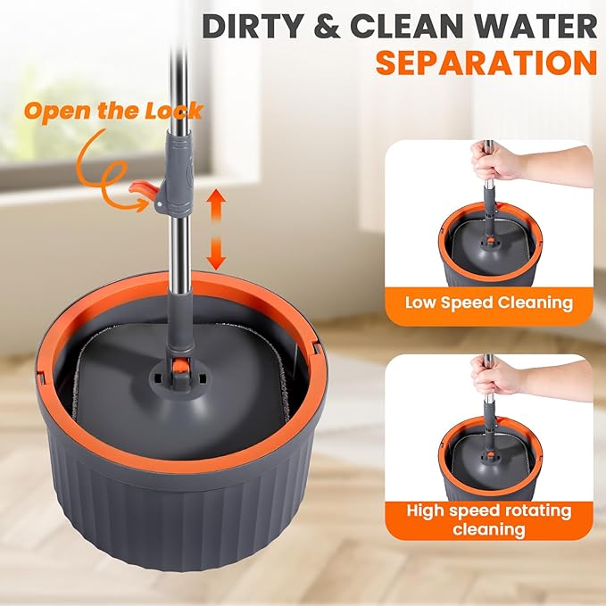Chabatree Mop and Bucket Set，Spin Mop and Bucket Set with Separate Dirty and Clean Water，2 Replaceable Mop Pads，Deep-Cleaning Mops for Floors, Versatile Mops for Walls