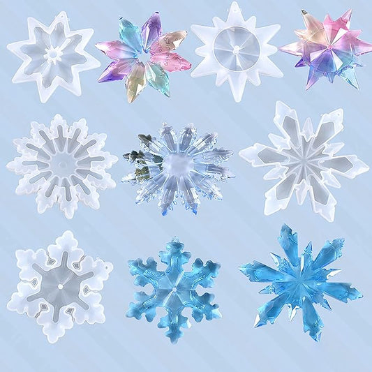 5 Pack Snowflake Molds Snowflake Resin Mold - Resin Casting Silicone Molds for Home Decor & Candle Making Wave Spiral Mold