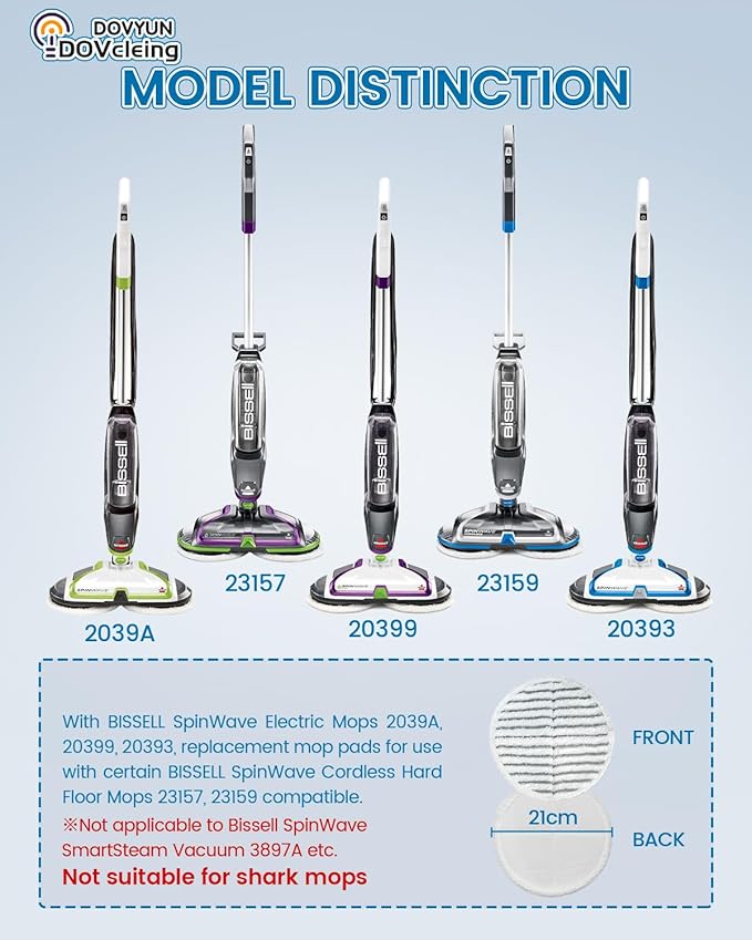 6 Pack Replacement Mop Pads Compatible with Bissell Spinwave Mop: 2124 2039 2039A 2039Q 2039T 2039W 20391 20393 20395 20399 2307 2315A 23157 23159