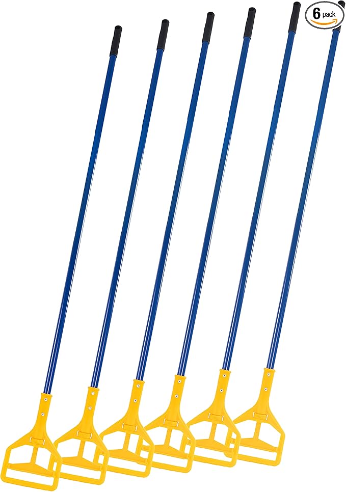 Matthew Cleaning Commercial Quick-Change Iron Mop Handle for Floor Cleaning Heavy Duty Mop Stick Replacement 60inch with Plastic Gripper Wet Mop Handles 6 Packs