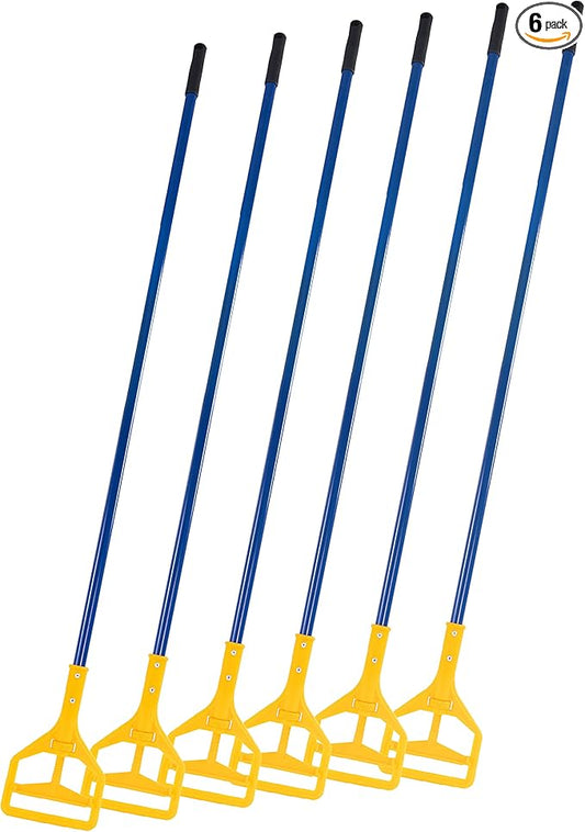 Matthew Cleaning Commercial Quick-Change Iron Mop Handle for Floor Cleaning Heavy Duty Mop Stick Replacement 60inch with Plastic Gripper Wet Mop Handles 6 Packs