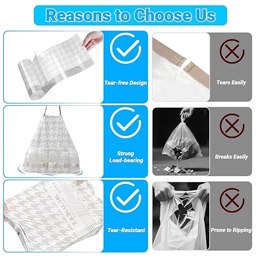 OKKEAI 3 Gallon Small Bathroom Trash Bags White Drawstring Garbage Bags – 90 Count Tear-Free, Heavy Duty Printed Liners, Leak-Proof White Trash Bag for Kitchen, Office, Multipurpose Use