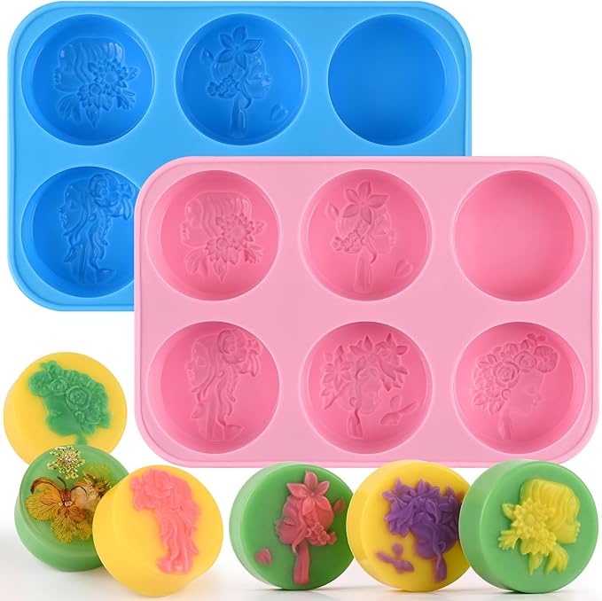 Moukiween Circular Silicone Soaps Mold,Loofah Soaps Molds,2PCS Silicone Soap Mold,Suitable for Making Soap,Bath Bombs,Shampoo Sticks,Candles and DIY Resin Handicrafts