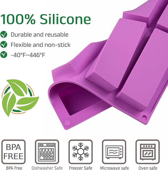 8 Cavity Granola Bar Molds, 2 Pack Rectangle Silicone Chocolate Candy Bar Molds for Baking Cereal Energy Bar, Protein Bar, Brownie, Cheesecake