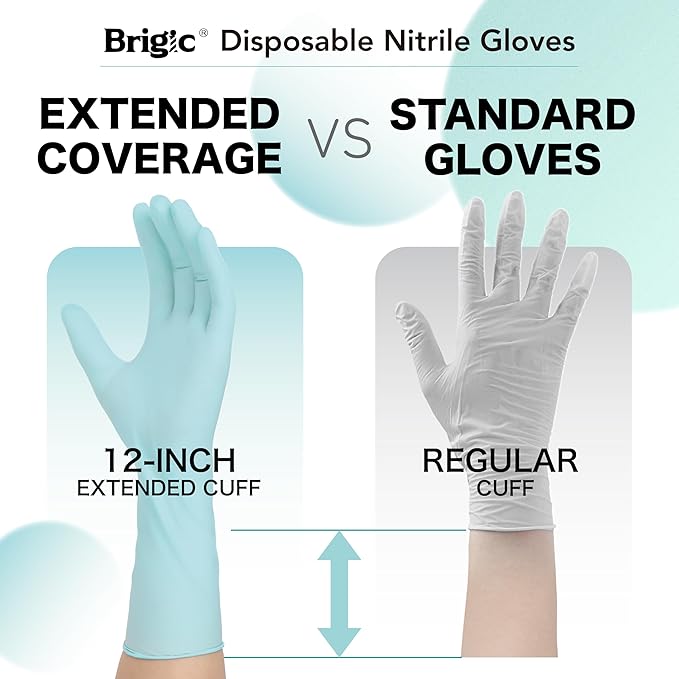 12-Inch Extended Disposable Nitrile Gloves, Latex-Free Powder-Free, Full Palm Textured Grip, Multipurpose Home