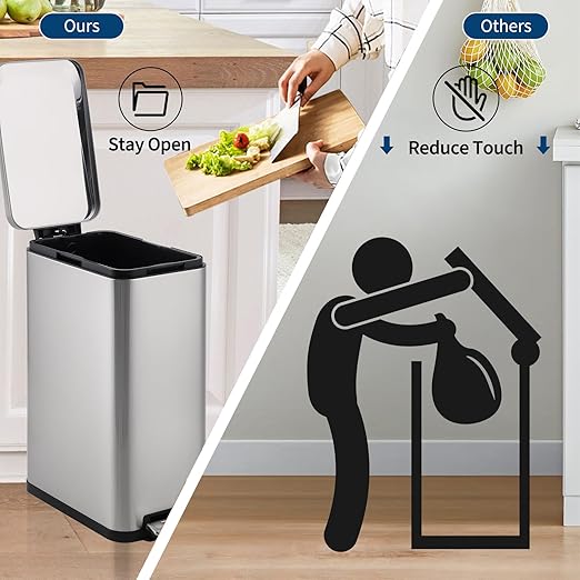 Garvee 13 Gallon Kitchen Trash Can, Stainless Steel Step Garbage Bin with Soft-Close Lid & Removable Bucket, Fingerprint Proof, Slim for Narrow Spaces, Bathroom or Office