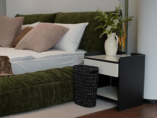 5 Gallon Wicker Trash Can,Black Bathroom Trash Can,Wicker Trash Basket with Handles,Handwoven Small Waste Basket for Bathroom,Bedroom,Kitchen,Office,20 Liters